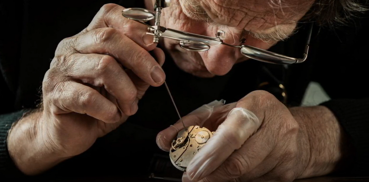 George Daniels working on the co-axial escapement