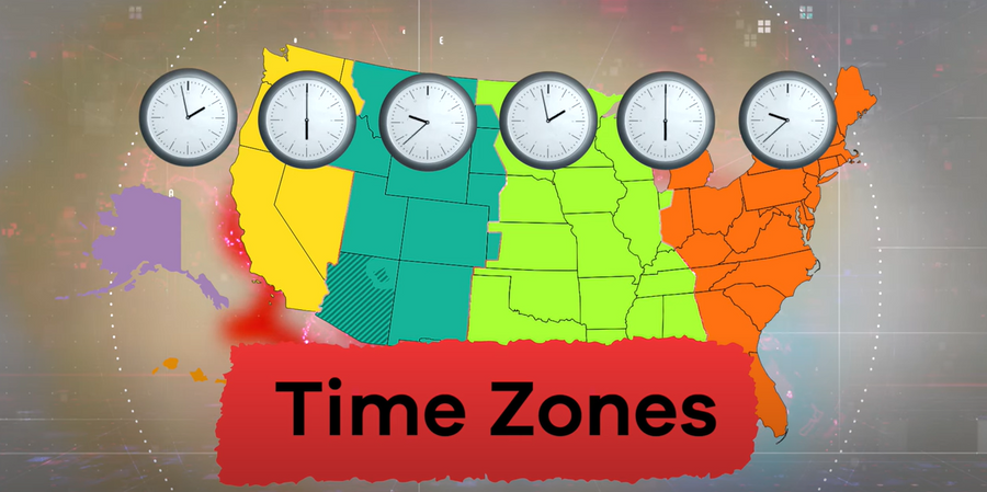 timezone infographic with various time zones
