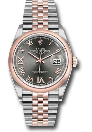 Rolex Steel and Everose Rolesor Datejust 36 Watch - Domed Bezel - Dark Rhodium Roman Dial - Jubilee Bracelet - 126201 dkrdr69j