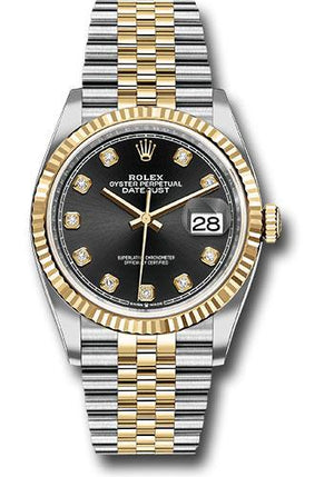 Rolex Steel and Yellow Gold Rolesor Datejust 36 Watch - Fluted Bezel - Black Diamond Dial - Jubilee Bracelet - 126233 bkdj
