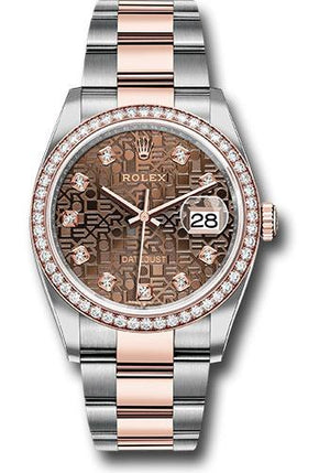 Rolex Steel and Everose Rolesor Datejust 36 Watch - Diamond Bezel - Chocolate Jubilee Diamond Dial - Oyster Bracelet - 126281RBR chojdo