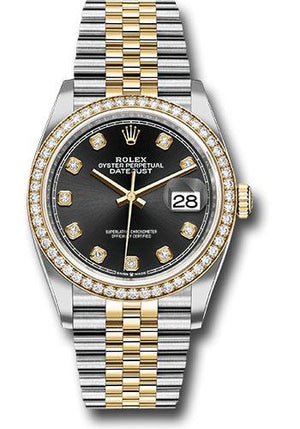 Rolex Steel and Yellow Gold Rolesor Datejust 36 Watch - Yellow Diamond Bezel - Black Diamond Dial - Jubilee Bracelet - 126283RBR bkdj