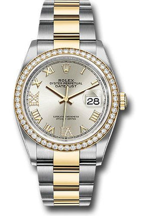 Rolex Steel and Yellow Gold Rolesor Datejust 36 Watch - Diamond Bezel - Silver Roman Dial - Oyster Bracelet - 126283RBR sdr69o