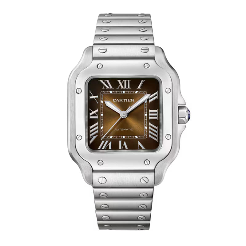 Cartier Santos de Cartier Medium Model 35mm - Steel - Brown Dial Ref. # WSSA0065