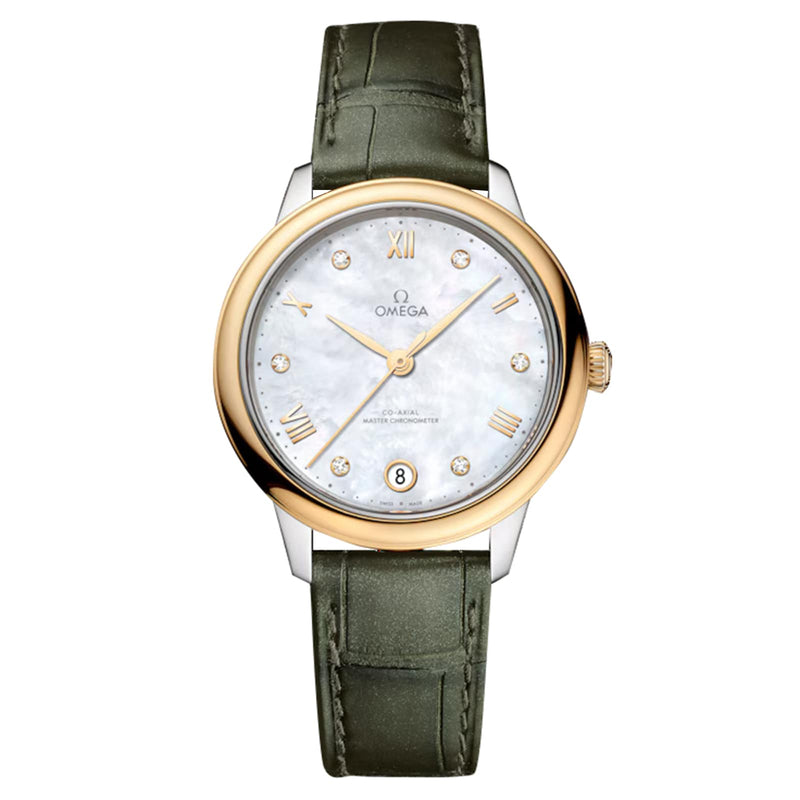 Omega De Ville Prestige 34mm - Two-Tone Steel & 18K Yellow Gold - Diamond White Mother of Pearl Dial Ref. # 434.23.34.20.55.002