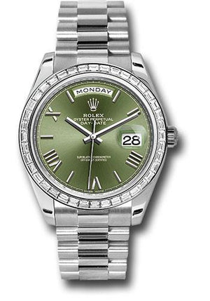 Rolex 950 Platinum Day-Date 40 Watch -  Bezel - Olive Green Bevelled Roman Dial - President Bracelet - 228396TBR ogrp