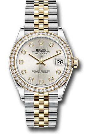 Rolex Steel and Yellow Gold Datejust 31 Watch - Diamond Bezel - Silver Diamond Dial - Jubilee Bracelet - 278383RBR sdj