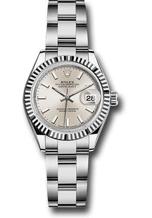 Rolex Steel and White Gold Rolesor Lady-Datejust 28 Watch - Fluted Bezel - Silver Index Dial - Oyster Bracelet - 279174 sio