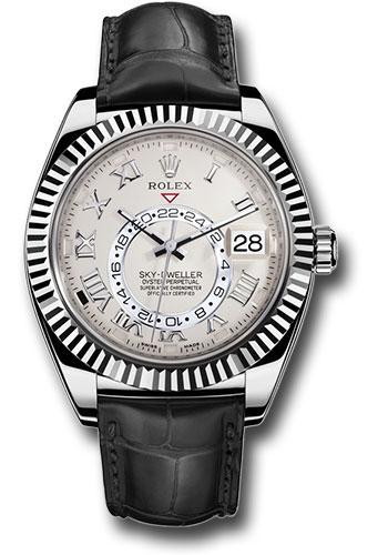 Rolex White Gold Sky-Dweller Watch - Ivory Roman Dial - Black Leather Strap - 326139 iv