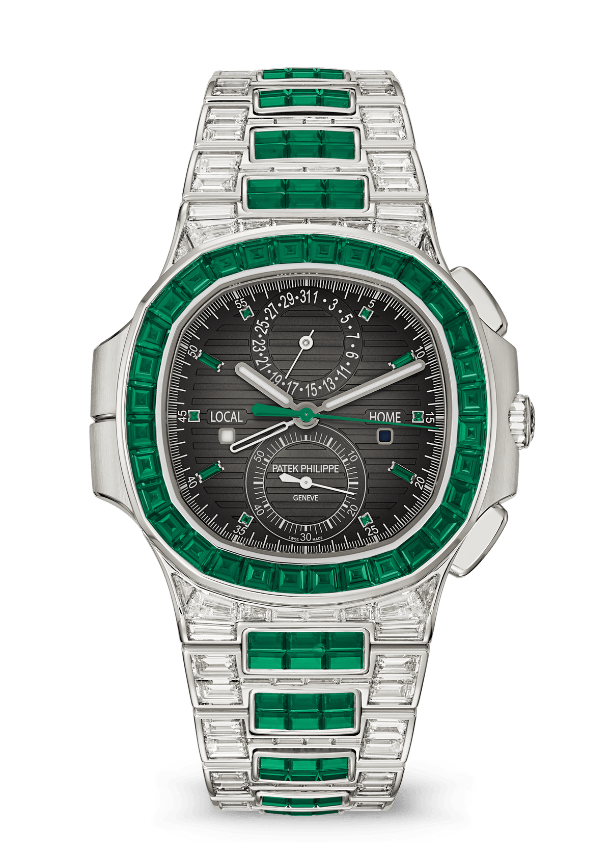 Patek Philippe Nautilus Travel Time Chronograph - White Gold - Charcoal Emerald Dial Ref. # 5990/1423G-001
