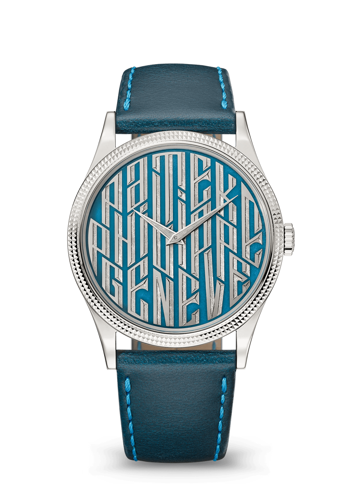Patek Philippe Rare Handcrafts Calatrava “Blue typography” - White Gold - Champlevé Enamel Dial Ref. # 5177G-056