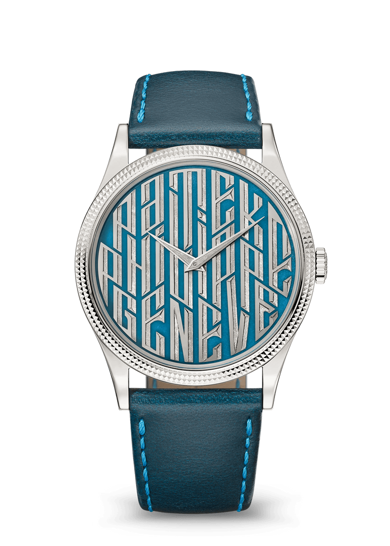 Patek Philippe Rare Handcrafts Calatrava “Blue typography” - White Gold - Champlevé Enamel Dial Ref. # 5177G-056
