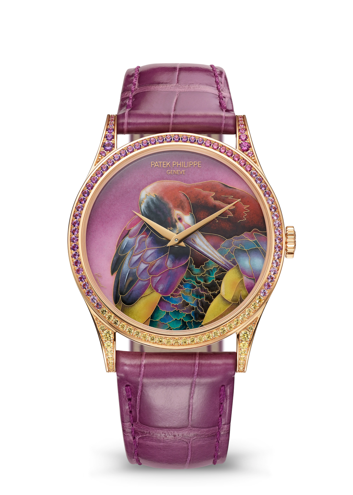 Patek Philippe Rare Handcrafts Calatrava “White-Faced Ibis” - Rose Gold - Miniature-Painted Enamel Dial Ref. # 5077/213R-001