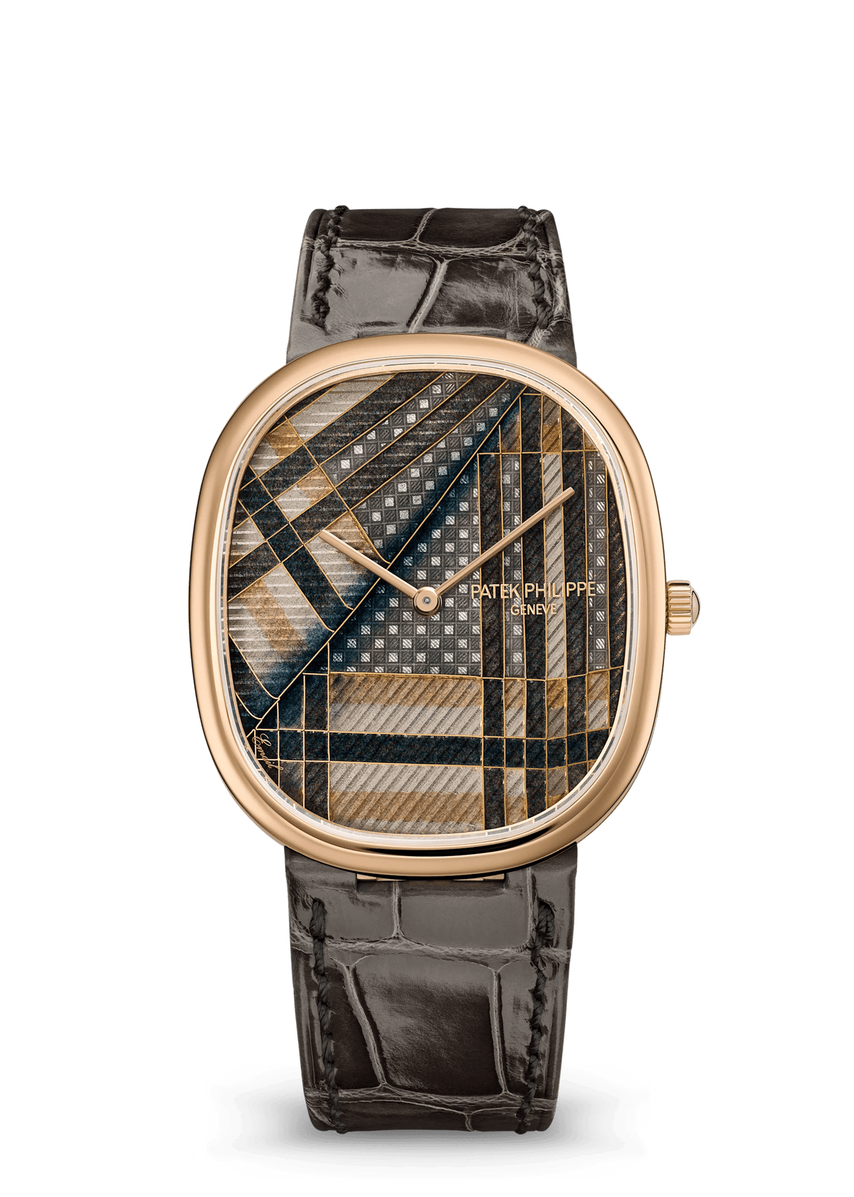 Patek Philippe Rare Handcrafts Golden Ellipse “Beige Tartan” - Rose Gold - Cloisonné Enamel Dial Ref. # 5738/50R-022