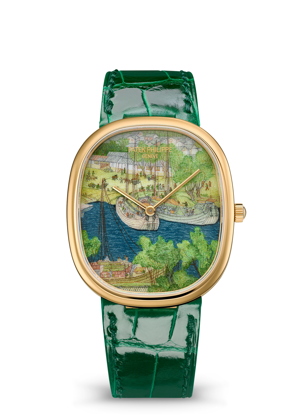 Patek Philippe Rare Handcrafts Golden Ellipse “Boats in the Port” - Yellow Gold - Miniature-Painted Enamel Dial Ref. # 5738/50J-016