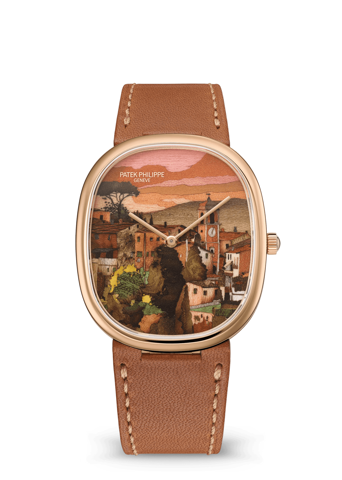 Patek Philippe Rare Handcrafts Golden Ellipse “Sunset in Tuscany” - Rose Gold - Wood Marquetry Dial Ref. # 5738/50R-017