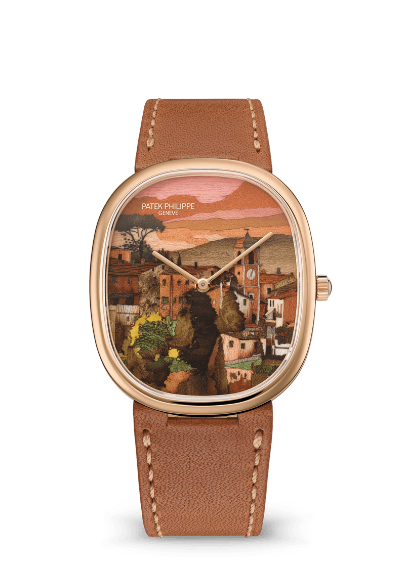 Patek Philippe Rare Handcrafts Golden Ellipse “Sunset in Tuscany” - Rose Gold - Wood Marquetry Dial Ref. # 5738/50R-017