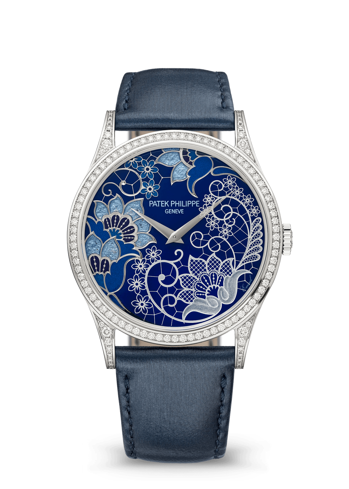 Patek Philippe Rare Handcrafts Calatrava “Lacework in Blue” - White Gold - Champlevé Enamel Dial Ref. # 5077/100G-080