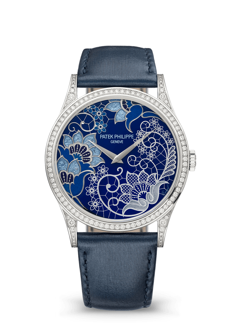 Patek Philippe Rare Handcrafts Calatrava “Lacework in Blue” - White Gold - Champlevé Enamel Dial Ref. # 5077/100G-080