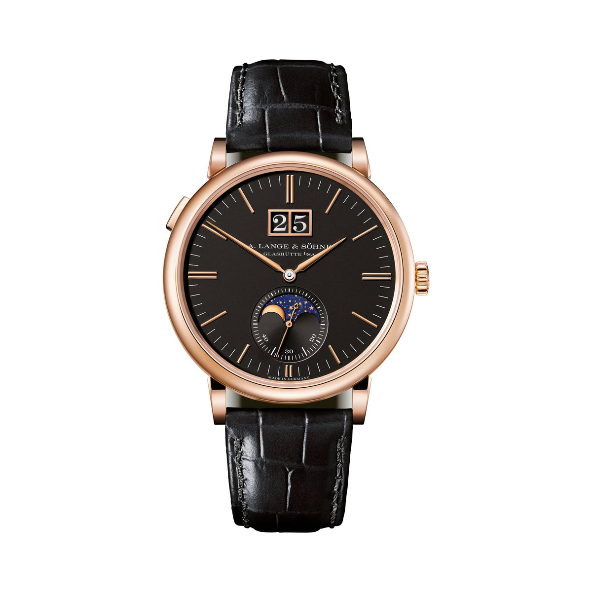 A. Lange & Söhne Saxonia Moon Phase - Pink Gold - Black Dial Ref. # 384.031