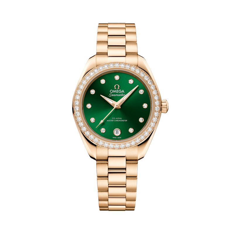 Omega Seamaster Aqua Terra 150M 30mm - Yellow Gold - Diamond Green Dial Ref. # 220.55.30.20.60.001