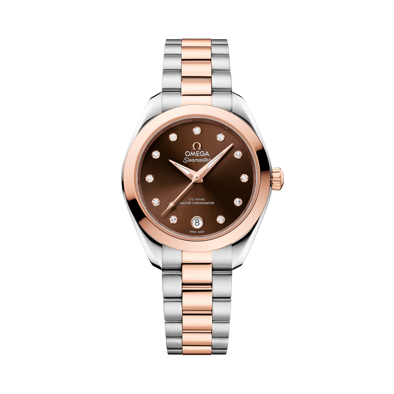 Omega Seamaster Aqua Terra 150M 30mm - Two-Tone Steel & 18K Rose Gold - Diamond Brown Dial Ref. # 220.20.30.20.63.001